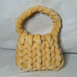 Chunky Knit‎ Waffle Yellow Handbag Purse Crochet Tote Mini Bag